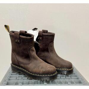 Dr. Martens Brown Leather Ankle Boots with Yellow Stitching